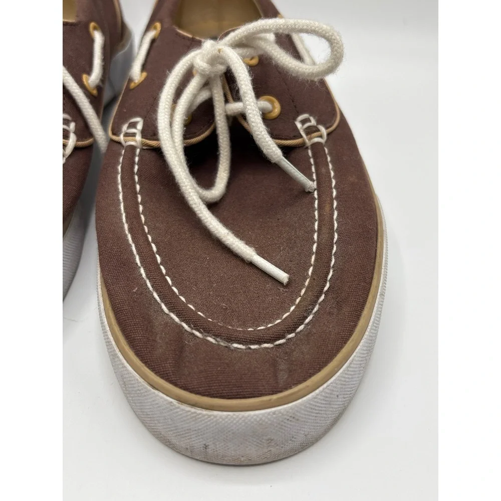 Polo Ralph Lauren Lander P Brown Canvas Boat Shoes Mens 10.5 D Sneakers